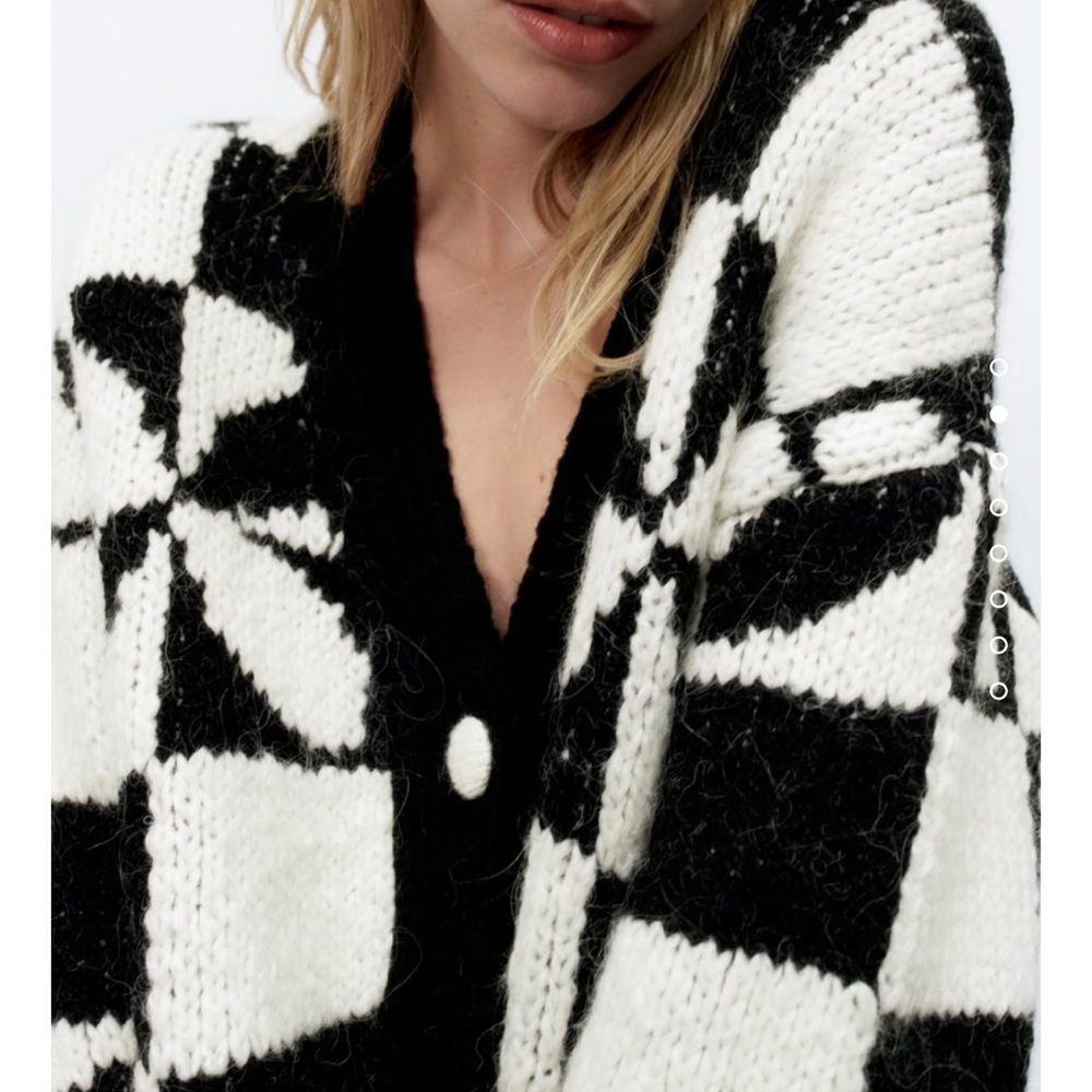 Zara CHECKERED KNIT JACQUARD CARDIGAN